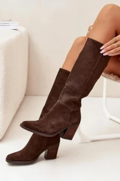 Clearance Zamszowe Kozaki Na Słupku Zamek Czekoladowe Lissara Damskie Kozaki Ocieplane|Kozaki Na Słupku