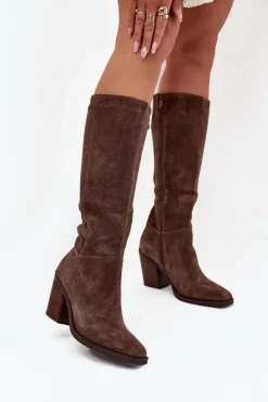 Kozaki Ocieplane|Kozaki Na Słupku>Boto Zamszowe Kozaki Na Słupku Zamek Brązowe Lissara Brązowy
