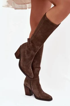 Kozaki Ocieplane|Kozaki Na Słupku>Boto Zamszowe Kozaki Na Słupku Zamek Brązowe Lissara Brązowy