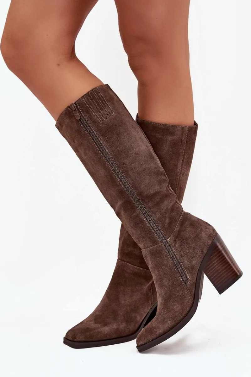 Kozaki Ocieplane|Kozaki Na Słupku>Boto Zamszowe Kozaki Na Słupku Zamek Brązowe Lissara Brązowy