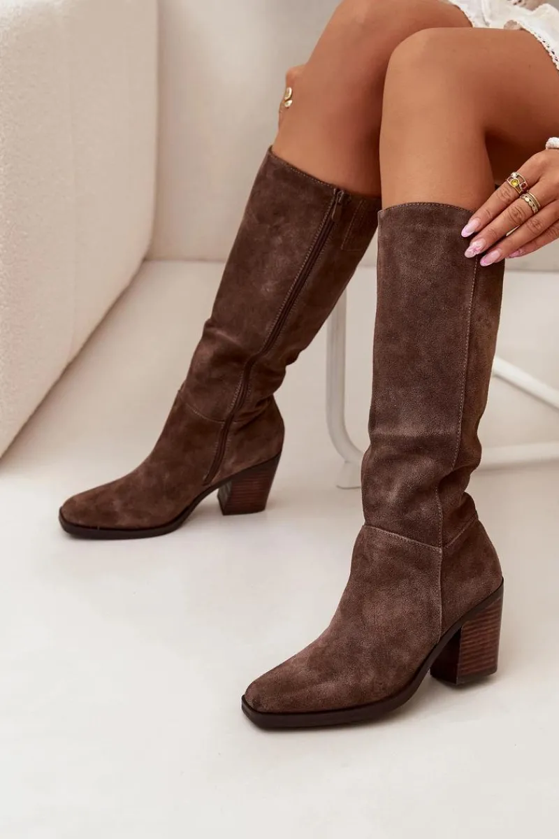 Kozaki Ocieplane|Kozaki Na Słupku>Boto Zamszowe Kozaki Na Słupku Zamek Brązowe Lissara Brązowy