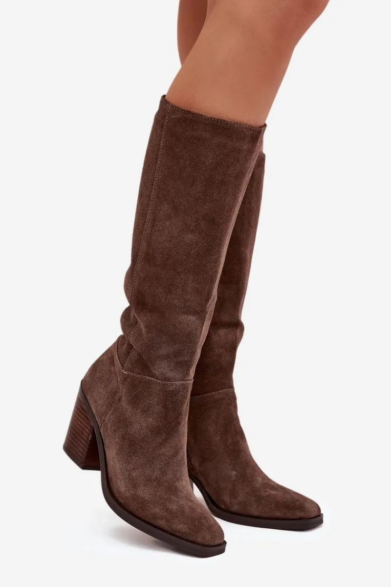 Kozaki Ocieplane|Kozaki Na Słupku>Boto Zamszowe Kozaki Na Słupku Zamek Brązowe Lissara Brązowy