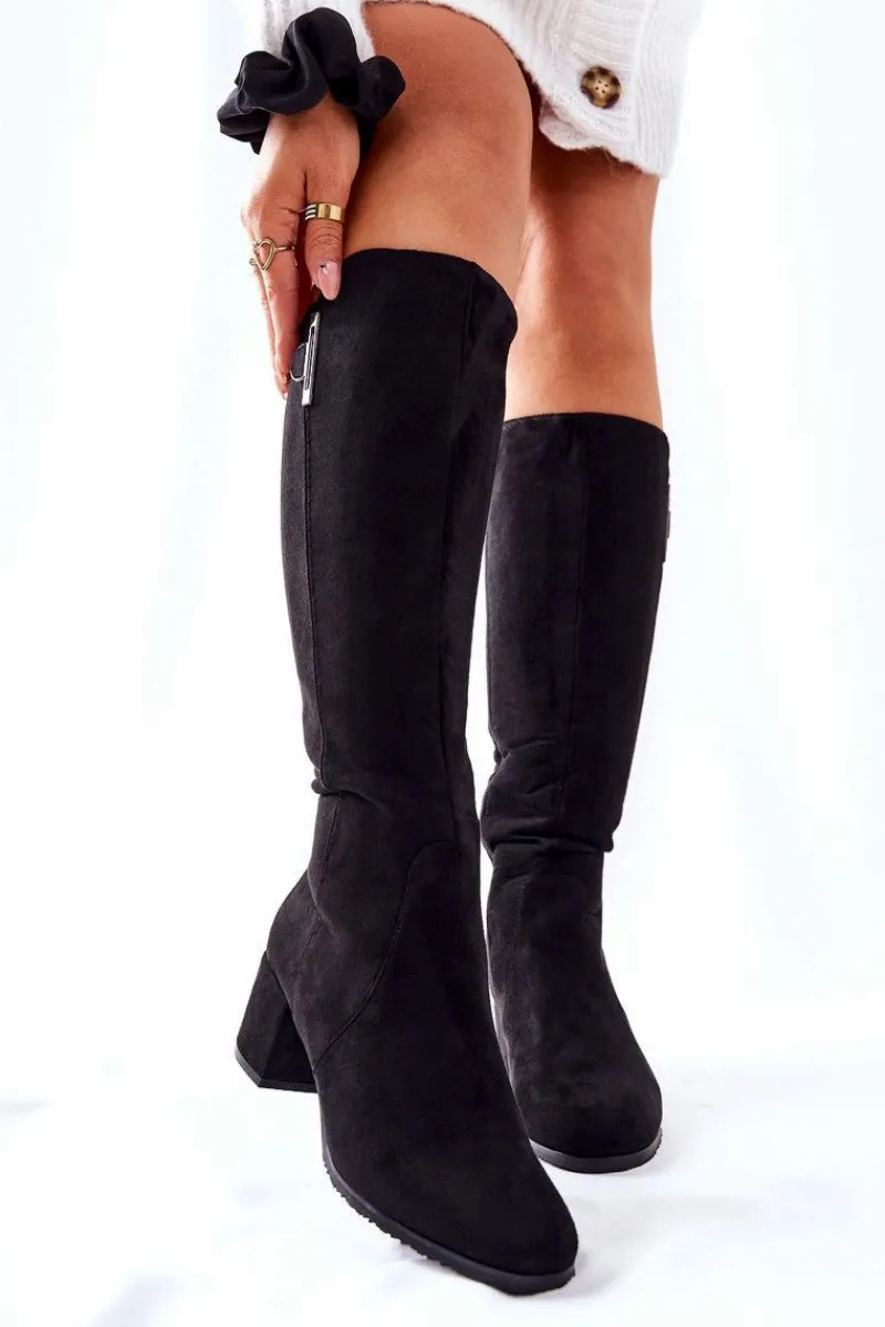 Online Zamszowe Kozaki Na Suwak Czarne Magnizio Damskie Kozaki Przed Kolano|Kozaki Na Obcasie