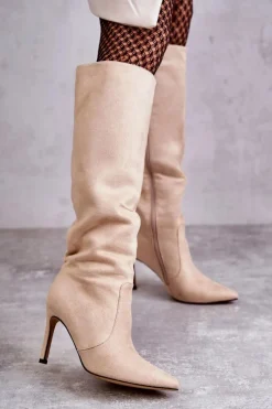Kozaki Przed Kolano|Kozaki Na Obcasie>Boto Zamszowe Kozaki Na Szpilce Beżowe Carite