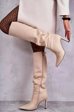Kozaki Przed Kolano|Kozaki Na Obcasie>Boto Zamszowe Kozaki Na Szpilce Beżowe Carite