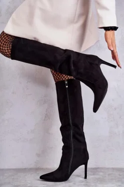 Kozaki Przed Kolano|Kozaki Na Obcasie>Boto Zamszowe Kozaki Na Szpilce Czarne Carite