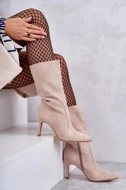 Kozaki Wiosenne|Kozaki Przed Kolano></noscript>Boto Zamszowe Kozaki Na Szpilce Beżowe Arison