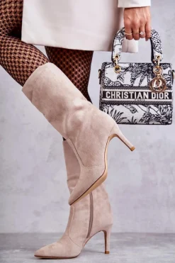 Kozaki Wiosenne|Kozaki Przed Kolano></noscript>Boto Zamszowe Kozaki Na Szpilce Beżowe Arison