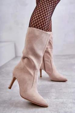 Kozaki Wiosenne|Kozaki Przed Kolano></noscript>Boto Zamszowe Kozaki Na Szpilce Beżowe Arison