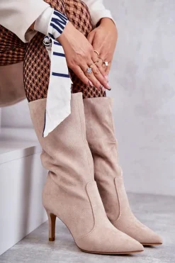 Kozaki Wiosenne|Kozaki Przed Kolano></noscript>Boto Zamszowe Kozaki Na Szpilce Beżowe Arison