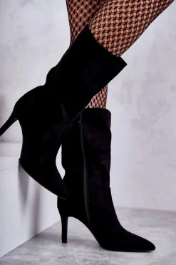 Clearance Boto Zamszowe Kozaki Na Szpilce Czarne Arison