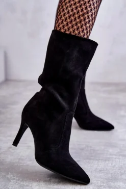 Clearance Boto Zamszowe Kozaki Na Szpilce Czarne Arison