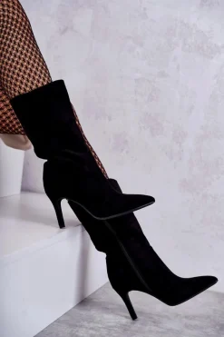 Clearance Boto Zamszowe Kozaki Na Szpilce Czarne Arison