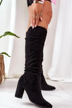 Clearance Boto Zamszowe Kozaki W Szpic Czarne Impressing