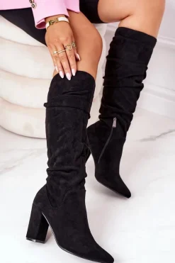 Clearance Boto Zamszowe Kozaki W Szpic Czarne Impressing