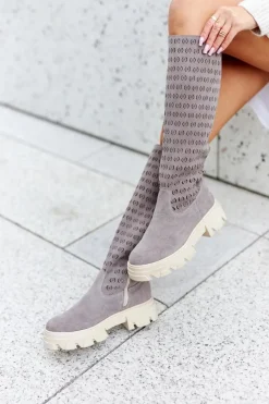 Clearance Zamszowe Kozaki Z Ażurowym Wzorem Jasnobrązowe Eldime Damskie Kozaki Wiosenne|Kozaki Ażurowe