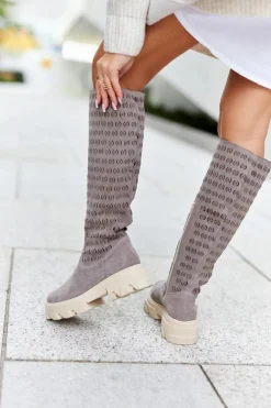 Clearance Zamszowe Kozaki Z Ażurowym Wzorem Jasnobrązowe Eldime Damskie Kozaki Wiosenne|Kozaki Ażurowe