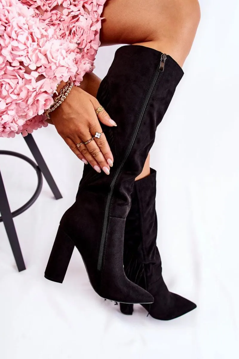 Kozaki Na Słupku|Kozaki Wiosenne>Boto Zamszowe Kozaki Z Frędzlami Czarne Avilla