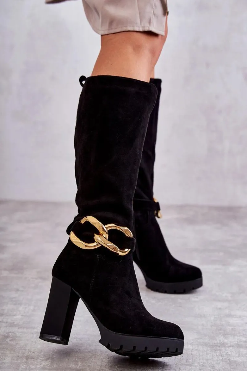 New Boto Zamszowe Kozaki Z Odpinanym Łańcuchem Czarne Jackson