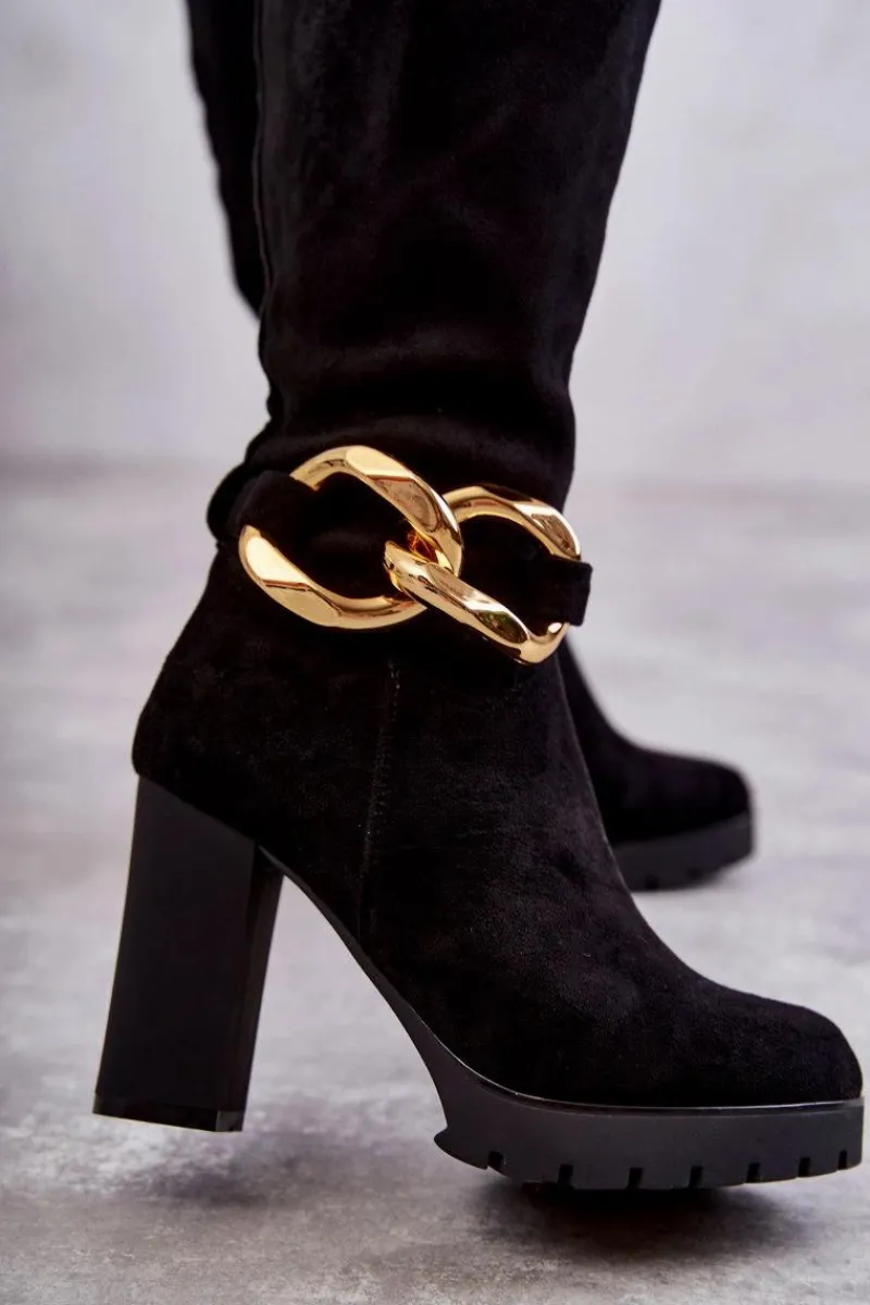 New Boto Zamszowe Kozaki Z Odpinanym Łańcuchem Czarne Jackson