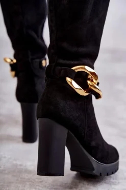 New Boto Zamszowe Kozaki Z Odpinanym Łańcuchem Czarne Jackson