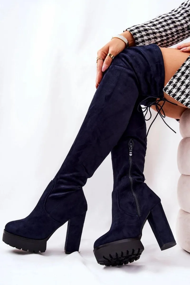 Hot Boto Zamszowe Kozaki Za Kolano Granatowe Fillis
