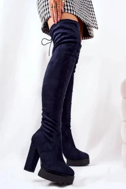Hot Boto Zamszowe Kozaki Za Kolano Granatowe Fillis