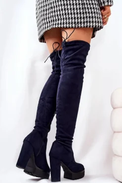 Hot Boto Zamszowe Kozaki Za Kolano Granatowe Fillis