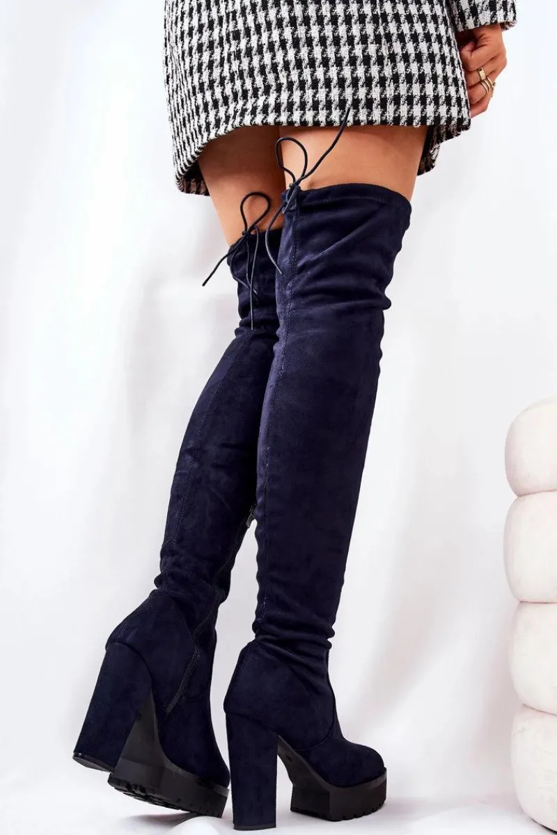 Hot Boto Zamszowe Kozaki Za Kolano Granatowe Fillis