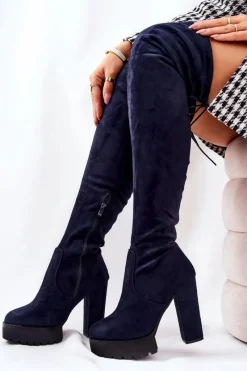 Hot Boto Zamszowe Kozaki Za Kolano Granatowe Fillis