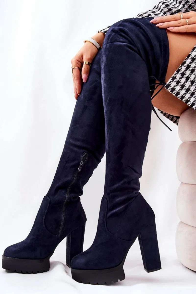 Hot Boto Zamszowe Kozaki Za Kolano Granatowe Fillis