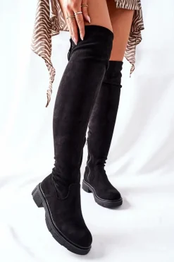 Sale Boto Zamszowe Kozaki Za Kolano Czarne Selina
