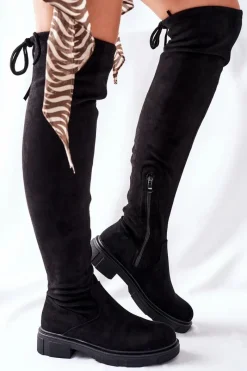 Sale Boto Zamszowe Kozaki Za Kolano Czarne Selina