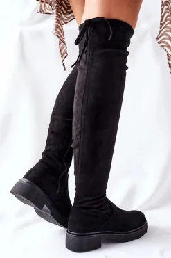 Sale Boto Zamszowe Kozaki Za Kolano Czarne Selina