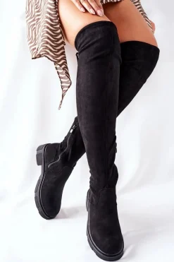 Sale Boto Zamszowe Kozaki Za Kolano Czarne Selina