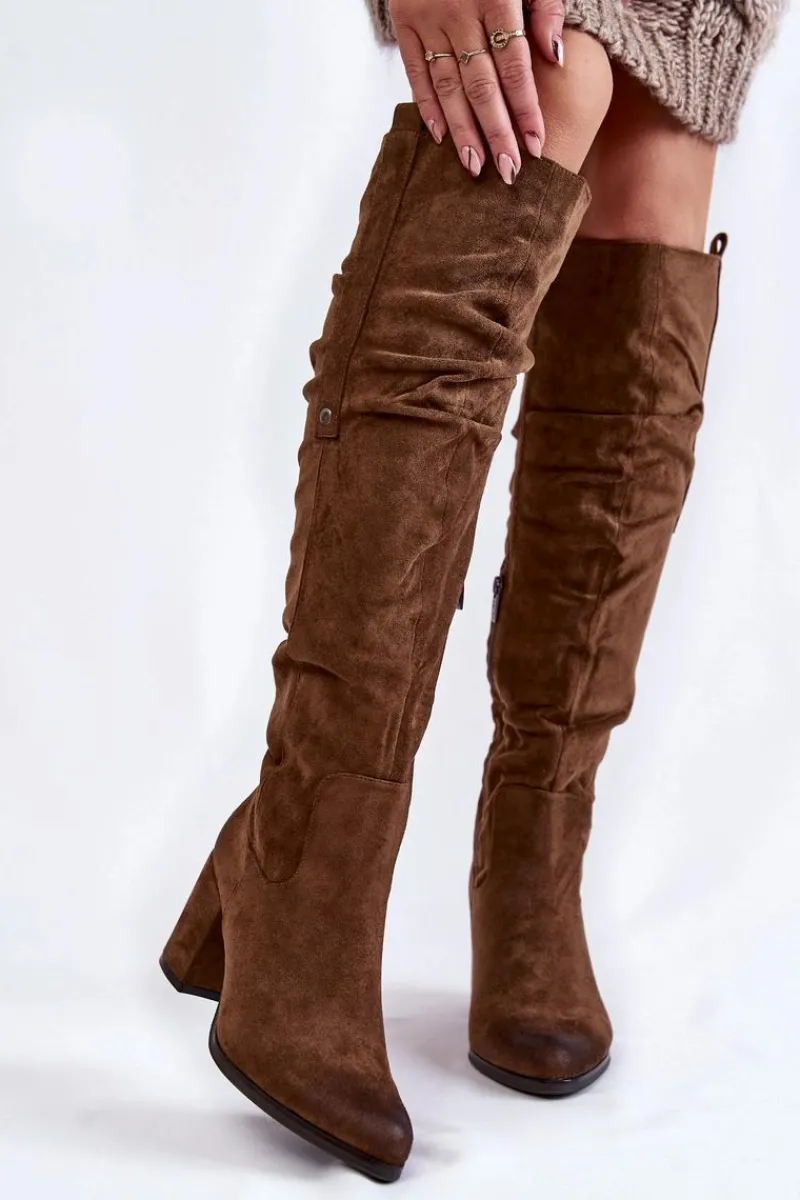 Best Zamszowe Kozaki Za Kolano La.Fi 270065KH-SU Ciemnobrązowe Damskie Kozaki Za Kolano|Kozaki Na Obcasie