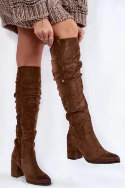 Best Zamszowe Kozaki Za Kolano La.Fi 270065KH-SU Ciemnobrązowe Damskie Kozaki Za Kolano|Kozaki Na Obcasie