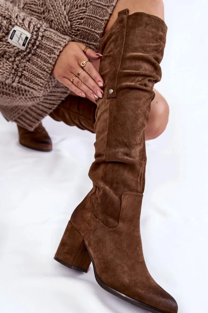 Best Zamszowe Kozaki Za Kolano La.Fi 270065KH-SU Ciemnobrązowe Damskie Kozaki Za Kolano|Kozaki Na Obcasie