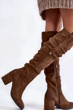 Best Zamszowe Kozaki Za Kolano La.Fi 270065KH-SU Ciemnobrązowe Damskie Kozaki Za Kolano|Kozaki Na Obcasie