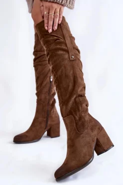 Best Zamszowe Kozaki Za Kolano La.Fi 270065KH-SU Ciemnobrązowe Damskie Kozaki Za Kolano|Kozaki Na Obcasie