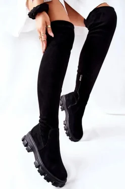 Sale Boto Zamszowe Kozaki Za Kolano Na Suwak Czarne Creen