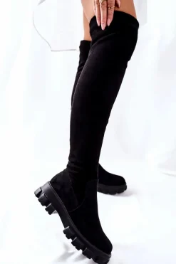 Sale Boto Zamszowe Kozaki Za Kolano Na Suwak Czarne Creen