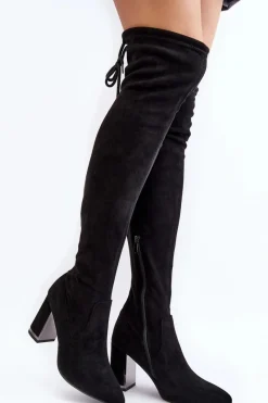 New Boto Zamszowe Kozaki Za Kolano Na Słupku Czarne Amalitas