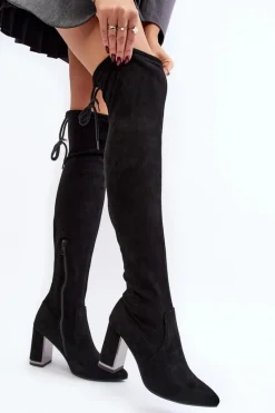 New Boto Zamszowe Kozaki Za Kolano Na Słupku Czarne Amalitas