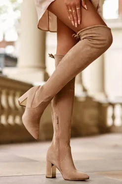 Muszkieterki|Kozaki Za Kolano>Boto Zamszowe Kozaki Za Kolano Na Słupku Beżowe Amalitas