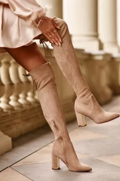 Muszkieterki|Kozaki Za Kolano></noscript>Boto Zamszowe Kozaki Za Kolano Na Słupku Beżowe Amalitas