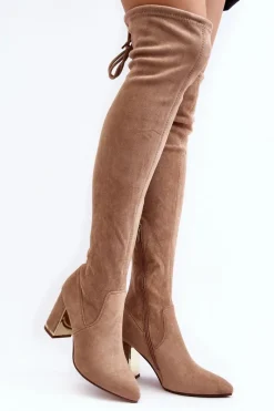 Muszkieterki|Kozaki Za Kolano></noscript>Boto Zamszowe Kozaki Za Kolano Na Słupku Beżowe Amalitas