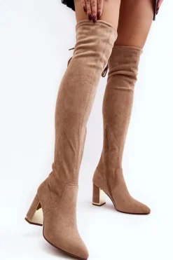 Muszkieterki|Kozaki Za Kolano></noscript>Boto Zamszowe Kozaki Za Kolano Na Słupku Beżowe Amalitas