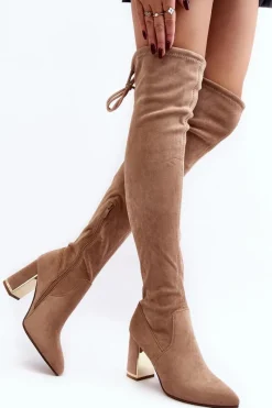 Muszkieterki|Kozaki Za Kolano></noscript>Boto Zamszowe Kozaki Za Kolano Na Słupku Beżowe Amalitas