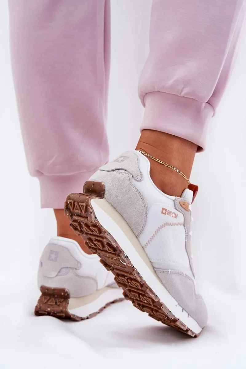 Clearance Big Star Shoes Zamszowe Lekkie Buty Sportowe Damskie Big Star RR274235 HI-POLY SYSTEM Beżowe Beżowy